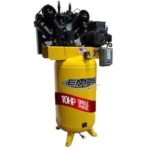 Industrial 10HP 38 CFM 1-Phase 2-Stage 80 Gal. Vertical Stationary Electric Air Compressor with Pressure Lube Pump