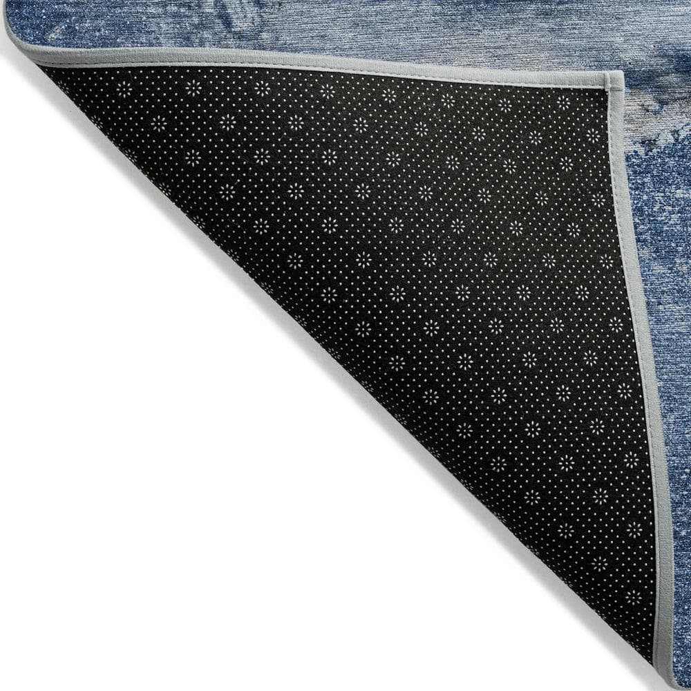 Navy Blue Abstract Synthetic 3'x5' Washable Outdoor Rug