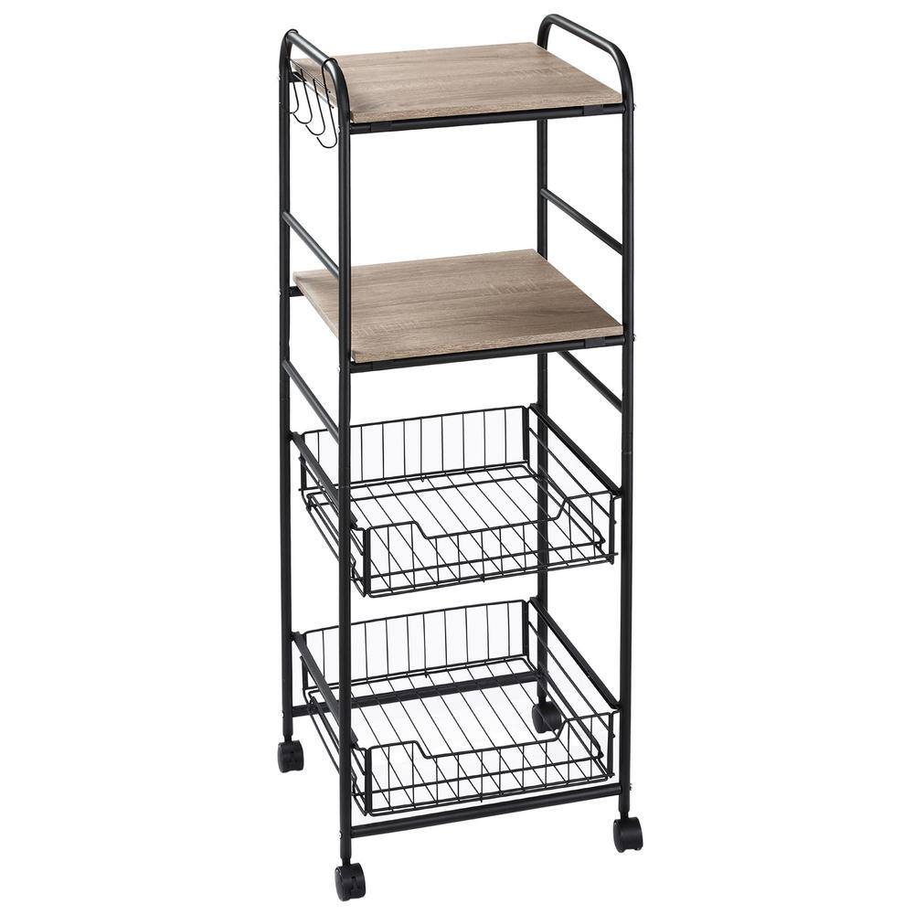 Oak Kitchen Cart with 2Basket Drawers, Side Hooks 801224V80AK The Home Depot