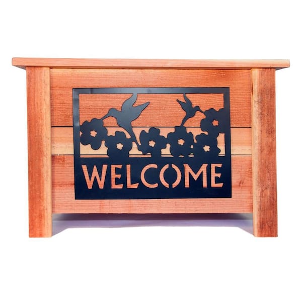 Hollis Wood Products 24 in. x 24 in. Redwood Planter with Welcome Sign