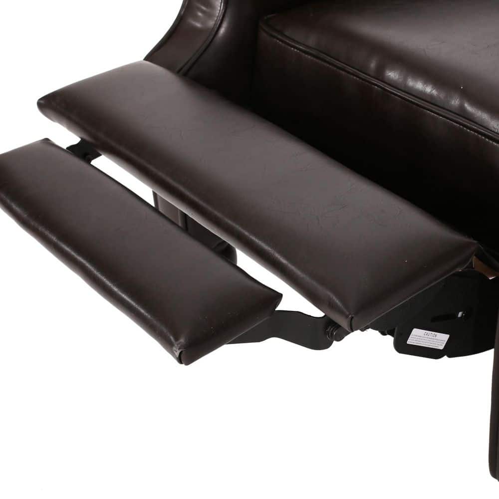 Brown Tufted Leather Wingback Recliner with Wood Legs