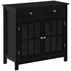 Black Sideboard Buffet Cabinet with Glass Doors and Drawers