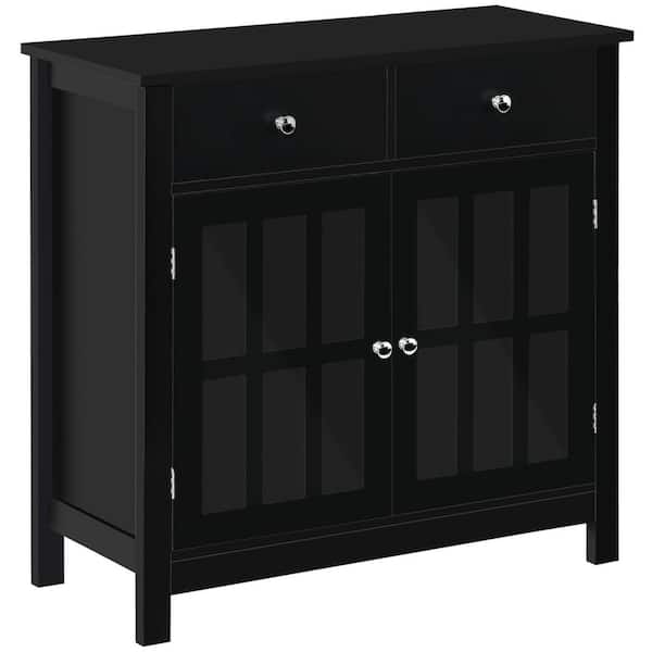 HOMCOM Black Sideboard Buffet Cabinet with Glass Doors and Drawers 835 ...