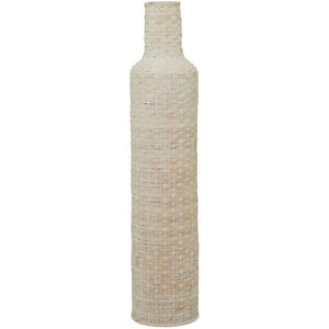 39 in. White Tall Woven Floor Bamboo Wood Decorative Vase