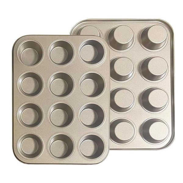 2 Piece Carbon Steel Non-Stick Muffin Pan Cupcake Tray Baking Mold Set High Heat Resistant Easy to Clean