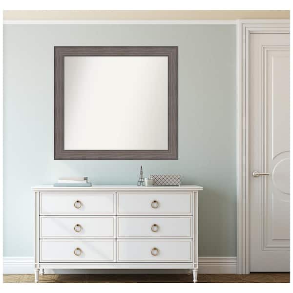 Amanti Art Medium Rectangle Distressed Brown Modern Mirror (33.25 in. H x 36.25 in. W)