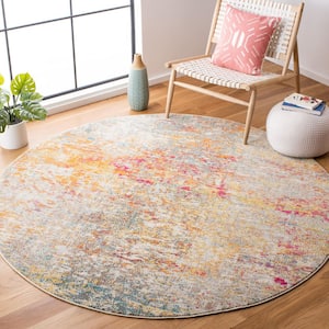 Madison Gray/Turquoise 5 ft. x 5 ft. Abstract Gradient Round Area Rug
