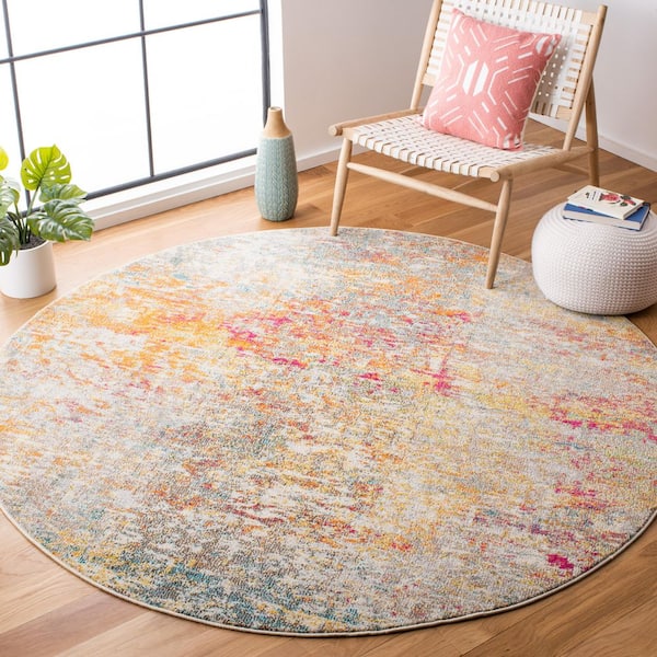 Madison Gray/Turquoise 8 ft. x 8 ft. Abstract Gradient Round Area Rug