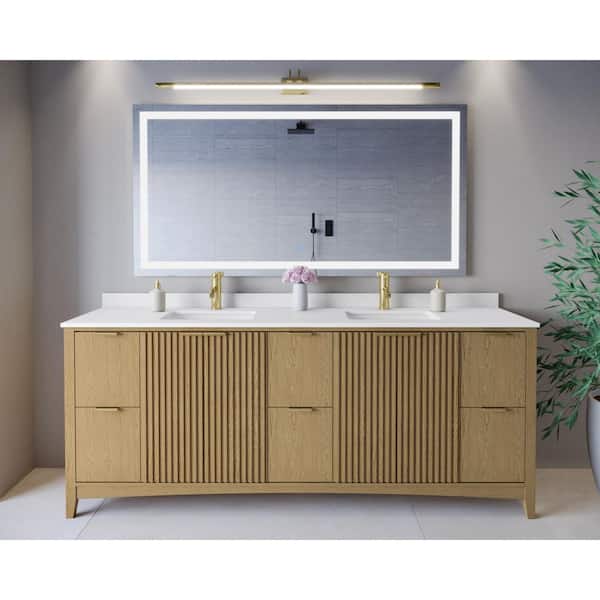 Palmilla 84 in. Double Freestanding Natural Oak Bath Vanity with White Cultured Marble Top Assembled