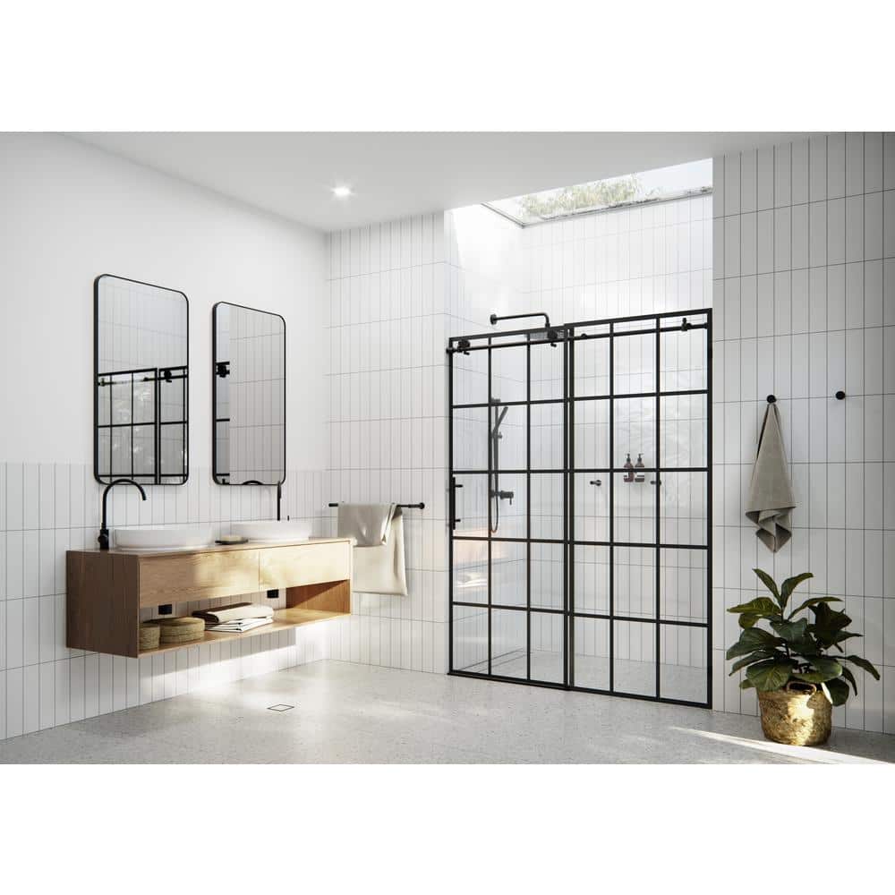 Esprit Matte Black Frameless Sliding Shower Door 48 Inch