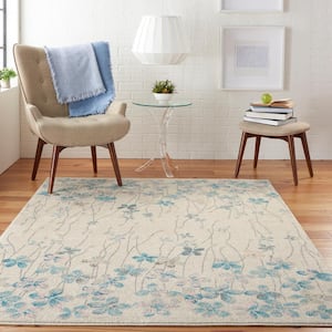 Tranquil Ivory White 4 ft. x 6 ft. Floral Modern Area Rug