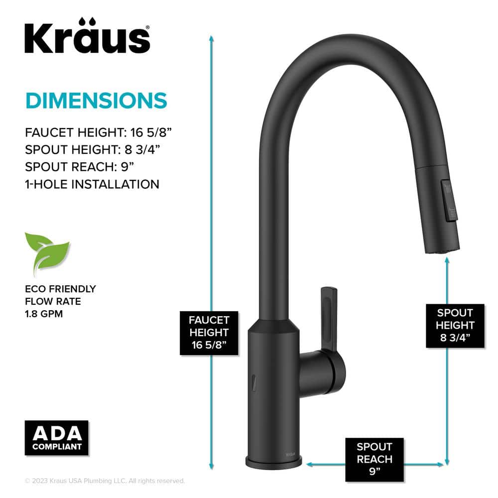Matte Black Brass Touchless Pull-Down Kitchen Faucet with Spray