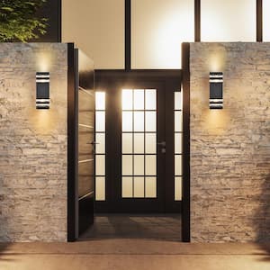 2-Light Black Rectangular Modern Lighting Fixture Waterproof Outdoor Wall Lantern Sconce Light