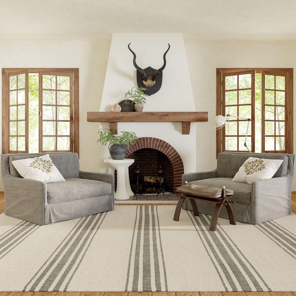 Beige and Gray Handmade Cotton Striped Rectangular Area Rug