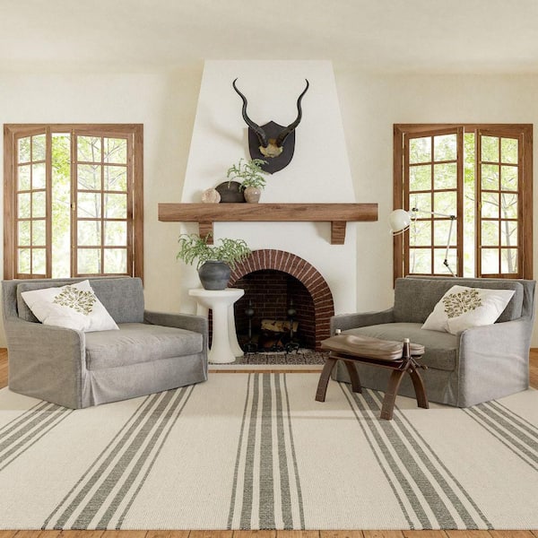 Bergamot Striped Cotton Beige Doormat 3 ft. x 5 ft. Area Rug