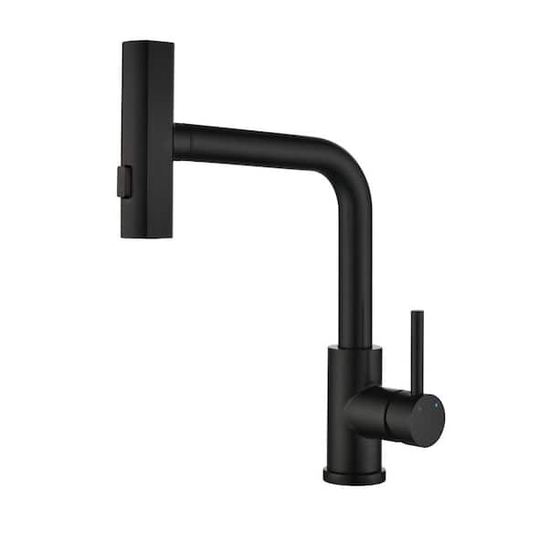 Single Hole Single Handle 14 in. Pull Down Sprayer 1.69 GPM Kitchen Faucets with 180° Swivel Spout in Matte Black