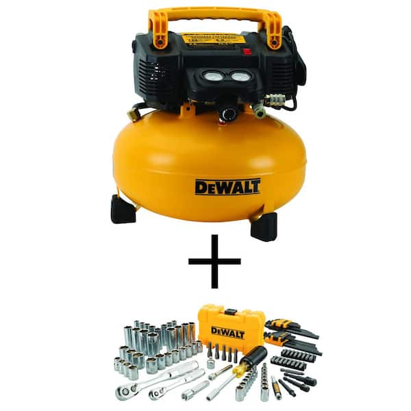 DEWALT 6 Gal. 165 PSI Electric Pancake Air Compressor and 1/4 in. x 3/8 in.  Drive Chrome Mechanics Tool Set (108 Piece) DWFP55126W3801 - The Home Depot