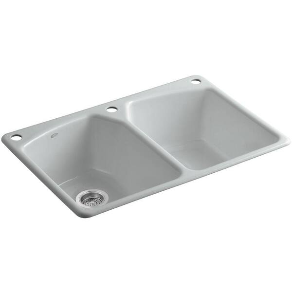 KOHLER Tanager Drop-in Cast-Iron 33 in. 3-Hole Double Bowl Kitchen Sink in Ice Grey