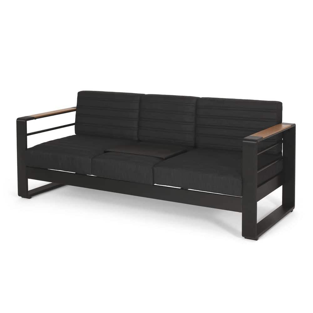 3-Seater Black Aluminum Frame Outdoor Sectional Set with Black Cushions price history on PriceWatchPro