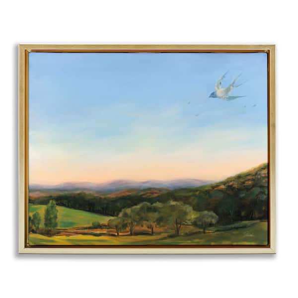 Stupell Industries Bird Over Fable Farm by Sue Schlabach Gold Floater Frame Nature Graphic Art Print 17 in. x 21 in.