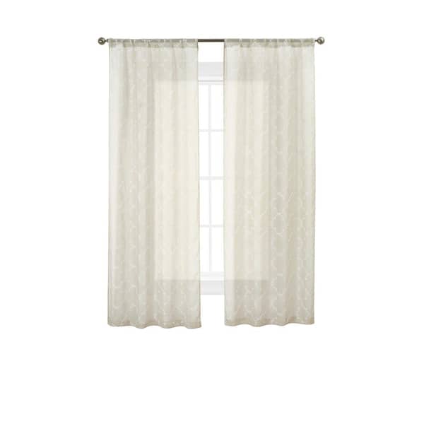 Creative Home Ideas Selena Linen Faux Linen Sheer Rod Pocket Tiebacks Curtain 38 in. W x 96 in. L (2-Panels)