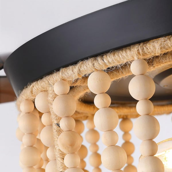 48 in. 5-Lights Wood Bead Lampshade Downrod Mount Standard Ceiling Fan with Light and Remote Control(Bulbs Not Included)
