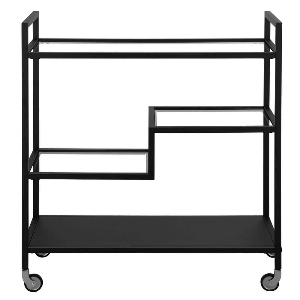 Lovett 33" Blackened Bronze Rectangular Bar Cart with Glass Shelves