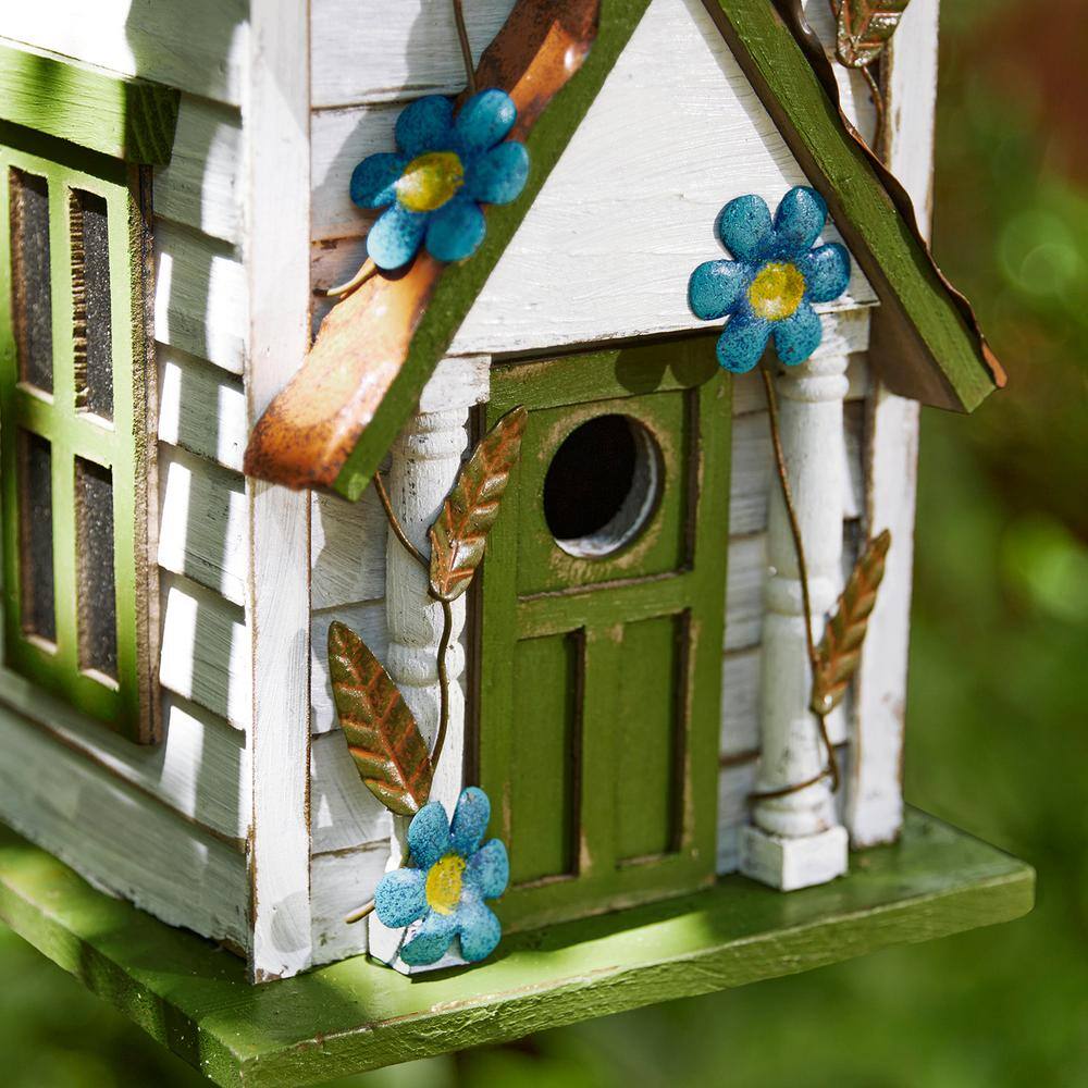 Oversized Distressed White and Green 3-Story Villa Wood Birdhouse