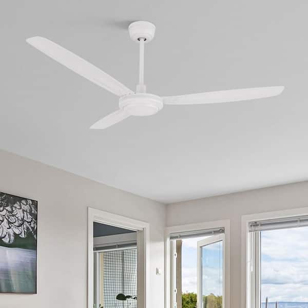 Kade II 56 in. Industrial-Style DC Motor White Downrod Ceiling Fan without light, with Remote Control and Wall Control