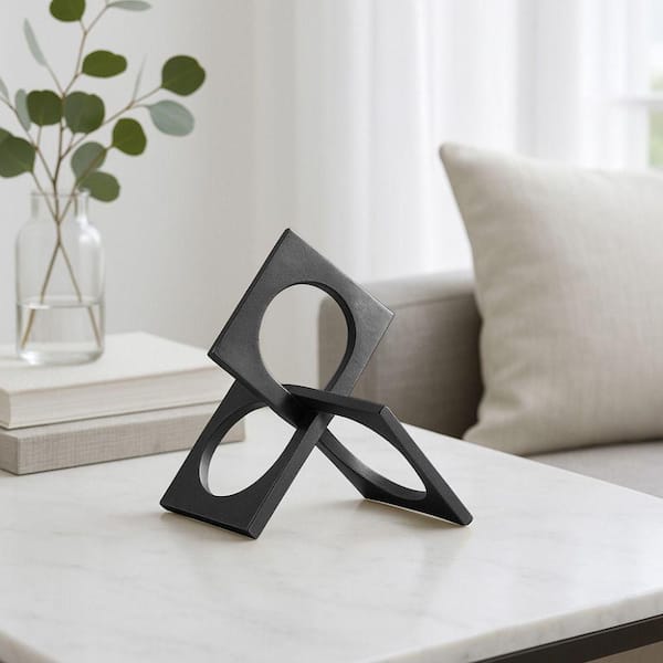Liv & Skye Black 9 in. x 6 in. Metal Abstract Linked Square Sculpture