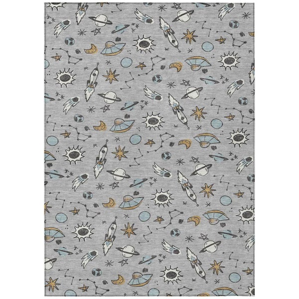 Chantille Machine Washable Indoor/Outdoor Abstract ACN2580 Silver 10 ft. x 14 ft. Area Rug