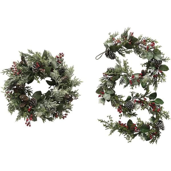 9 ft. L Pre Lit White/Red Artificial Christmas Garland with 70 Battery  Operated LED Lights