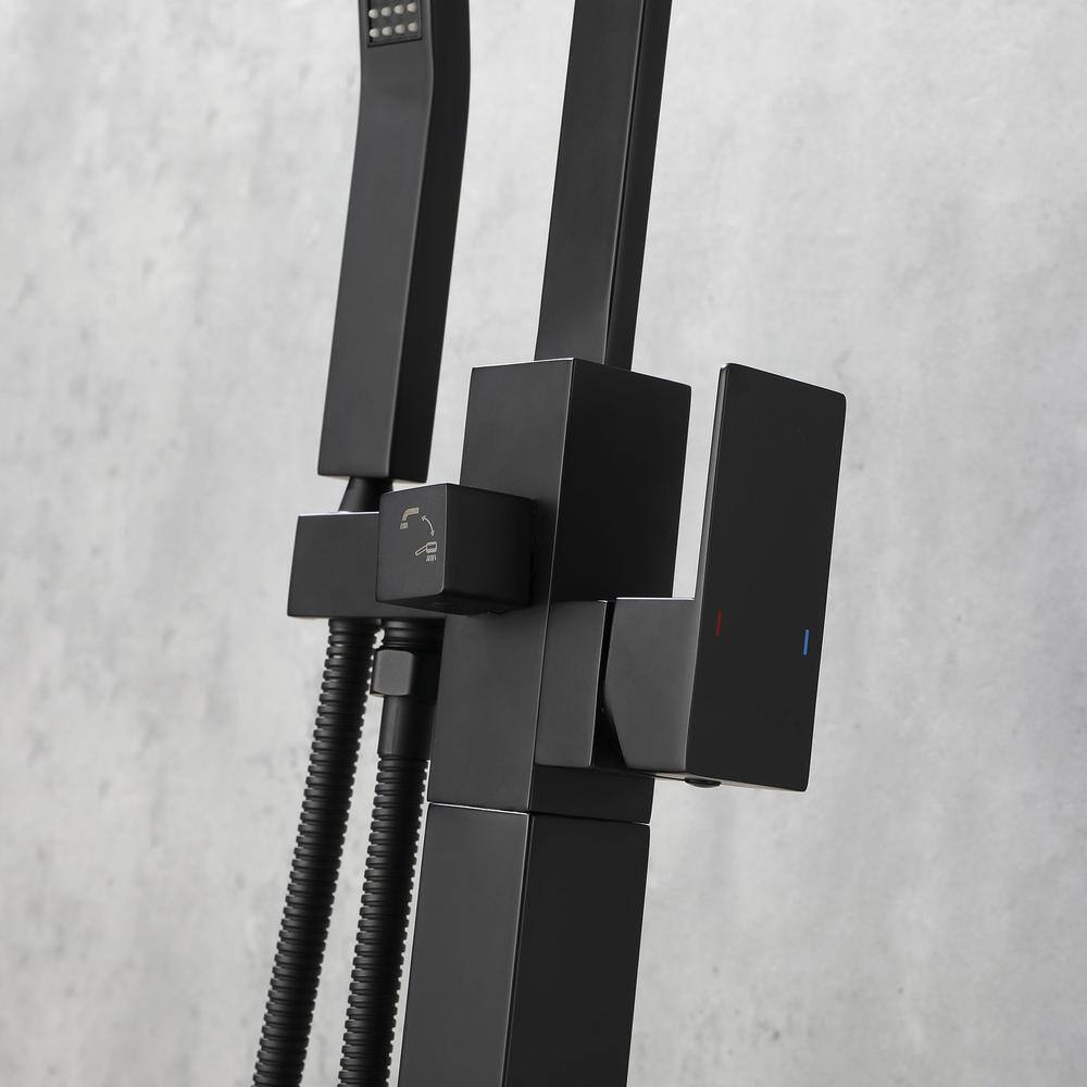 Matte Black Freestanding Floor Mount Tub Faucet with Hand Shower
