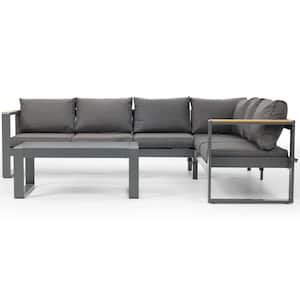 5-Piece Aluminum Patio Conversation Sectional Seating Set with Dark Gray Cushions