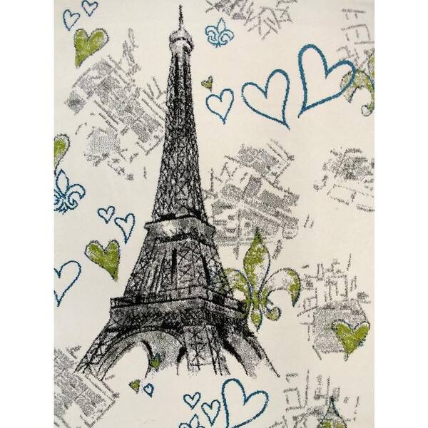 KC CUBS Multi-Color Kids Children and Teen Bedroom and Playroom Paris Eiffel Tower Design 5 ft. x 7 ft. Area Rug