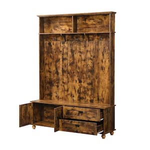 59 in. W x 15.7 in. D x 80.3 in. H Rustic Brown Wood Linen Cabinet with 2 Drawers and 5 Hooks Hall Tree