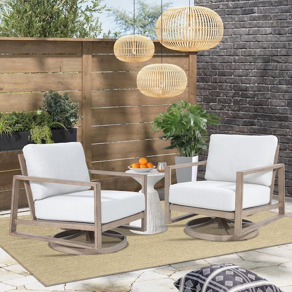 Hamarto Aluminum Patio Conversation Outdoor Swivel Lounge Chair Set with Warm White Cushions (2-Piece)