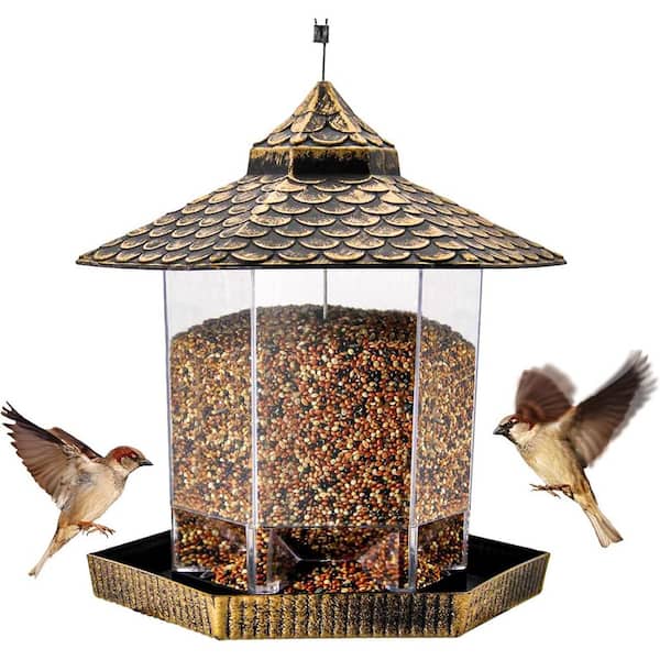 Bird Feeder Hanging Hexagon Shaped with Roof for Garden Outside Decoration(1 PACK)