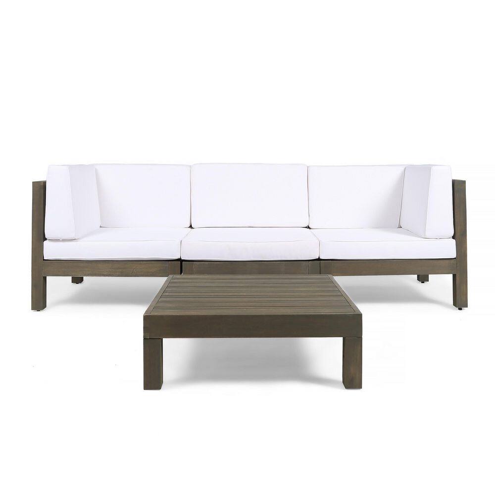 Oana Grey 4-Piece Wood Outdoor Patio Conversation Set with White Cushions price history on PriceWatchPro