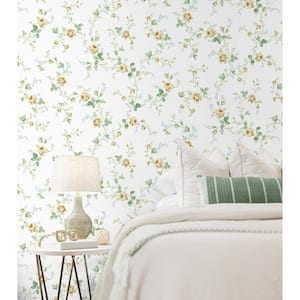 56 Sq. Ft. Wheatfield and Sage Meadow Floral Trail Pre-Pasted Paper Wallpaper Roll