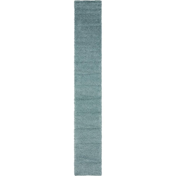 Solid Shag Collection Area Rug (2 ft. 7 in. x 16 ft. 5 in. Runner Light Slate Blue)