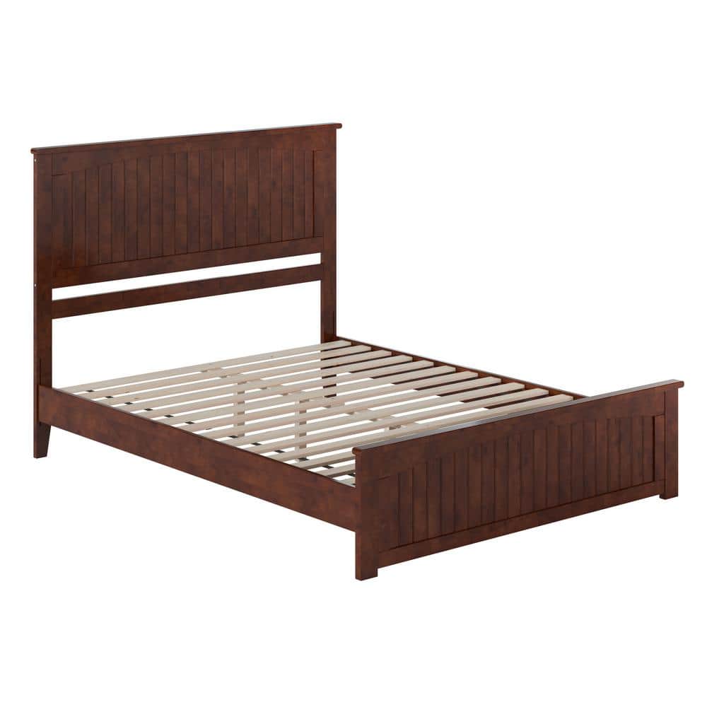 Walnut Queen Solid Wood Low Profile Platform Bed with Headboard and Footboard