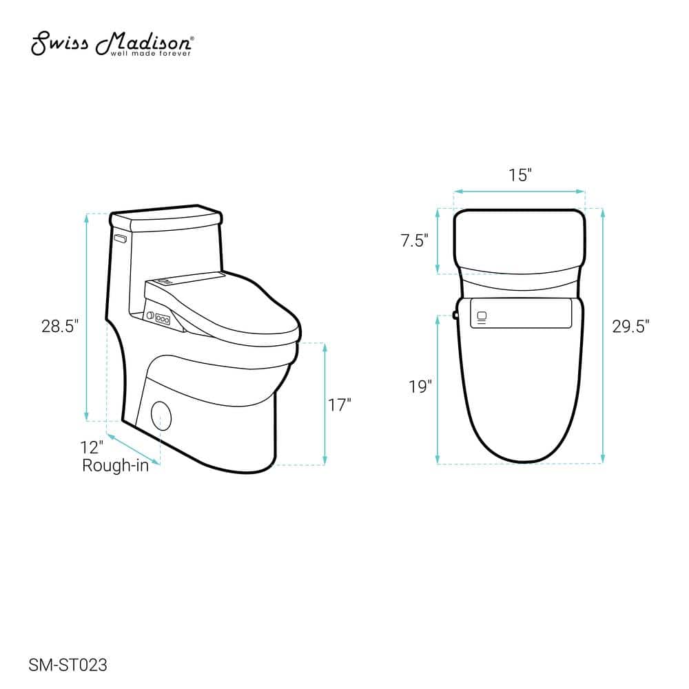 Elongated Glossy White Dual Flush Smart Toilet