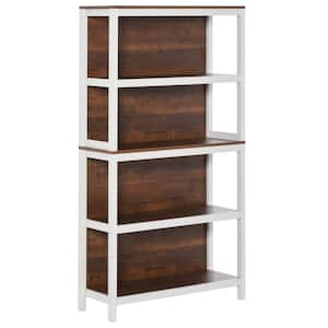 59.75 in. White/Walnut Wood 4-Shelf Modern Standard Bookcase with Back Support