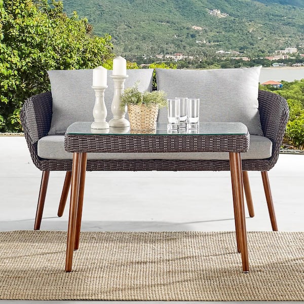Athens Chocolate Brown Rectangular Wicker Outdoor Accent Table