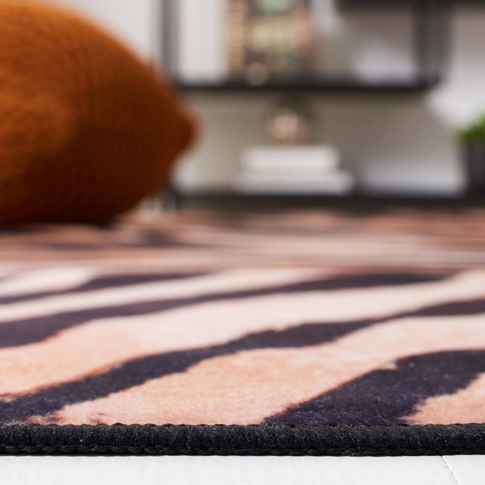 Black and Light Orange Faux Fur 6' x 9' Washable Rug