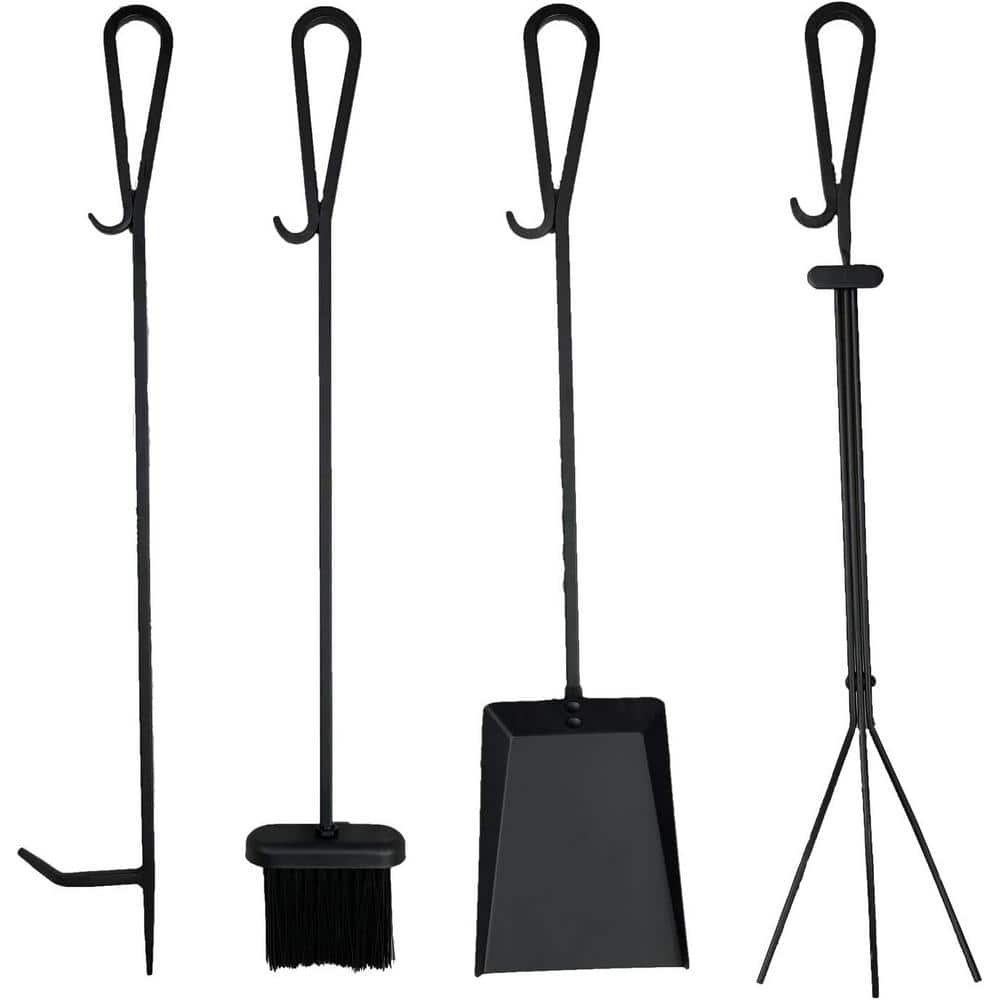 Ashman Black Iron 5-Piece Fireplace Tool Set with Crook Handles