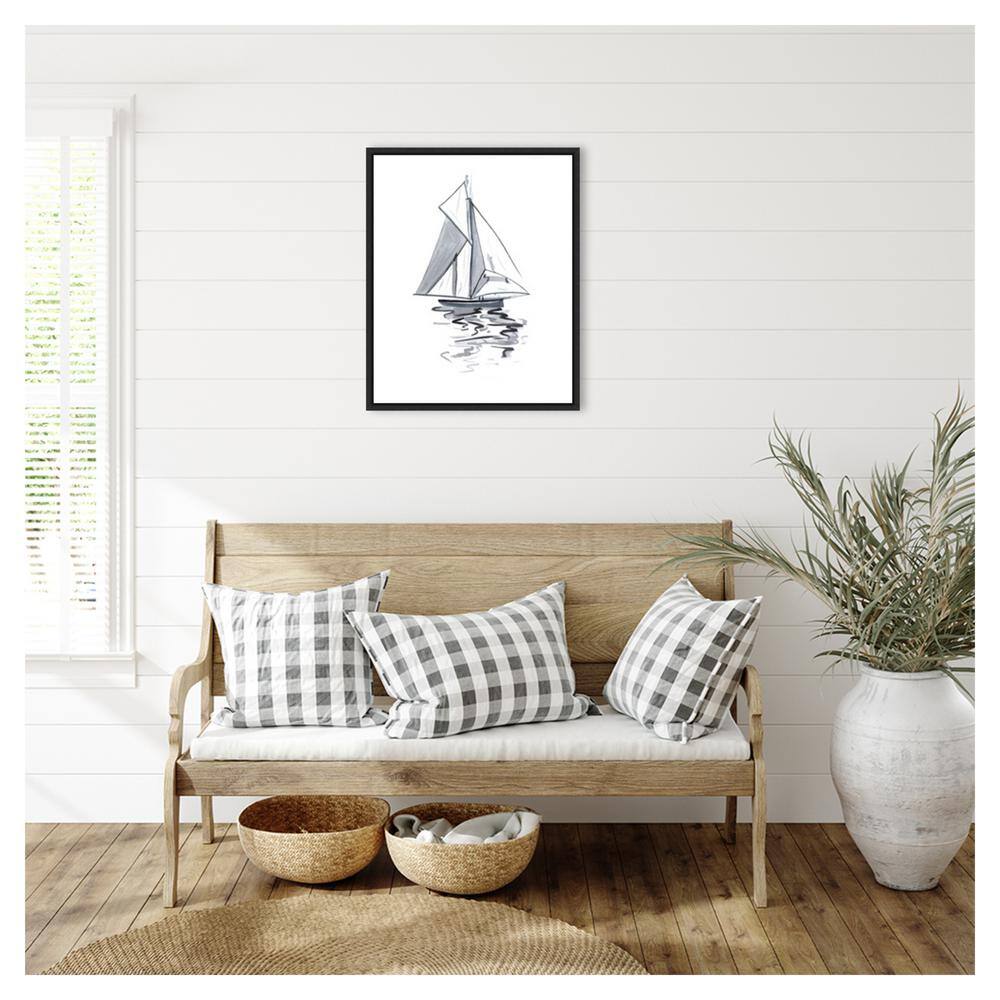 Melissa Wang Blue Boat I Black Framed Canvas Wall Art