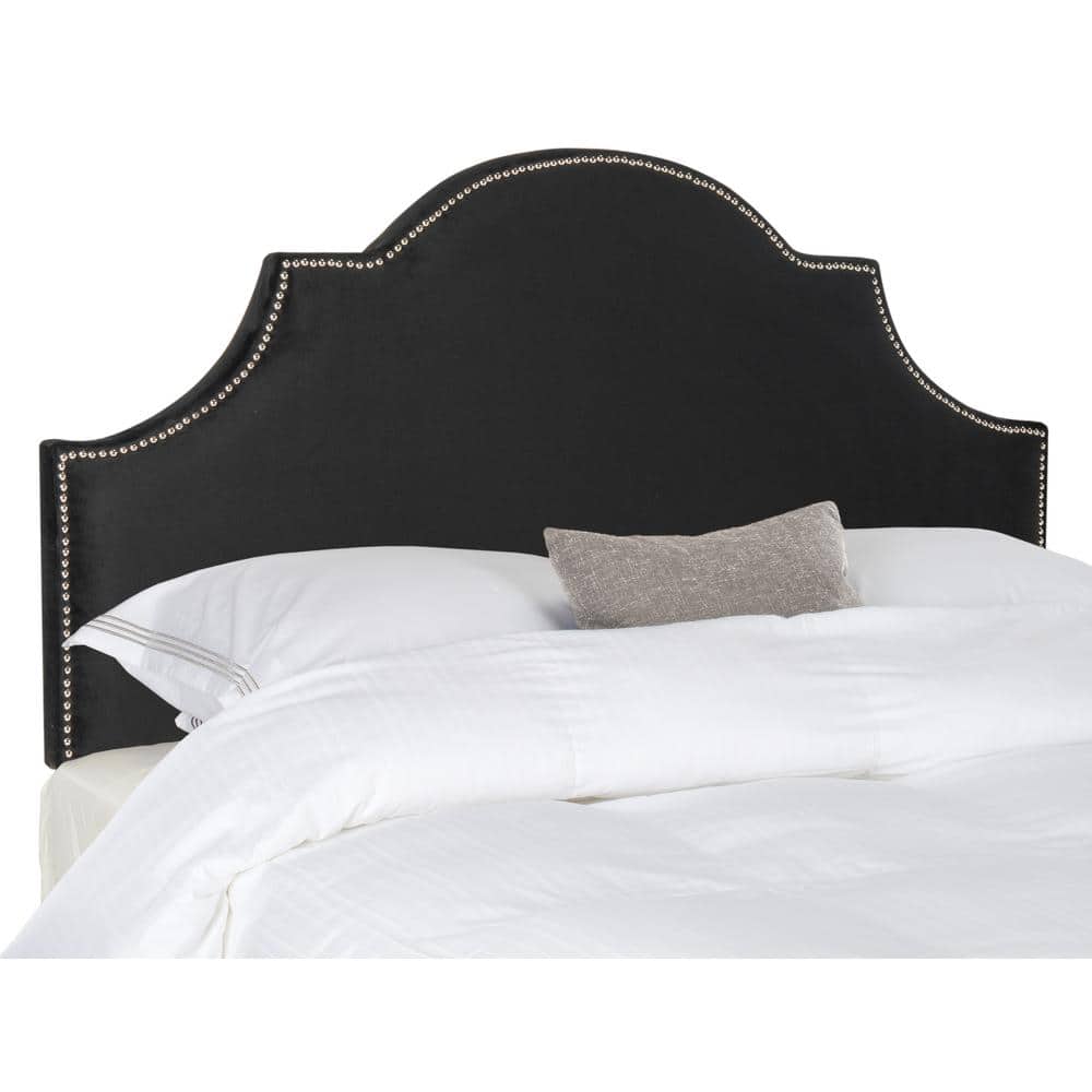 Savoy-Inspired Black Velvet Upholstered Full Headboard with Silver Nailhead