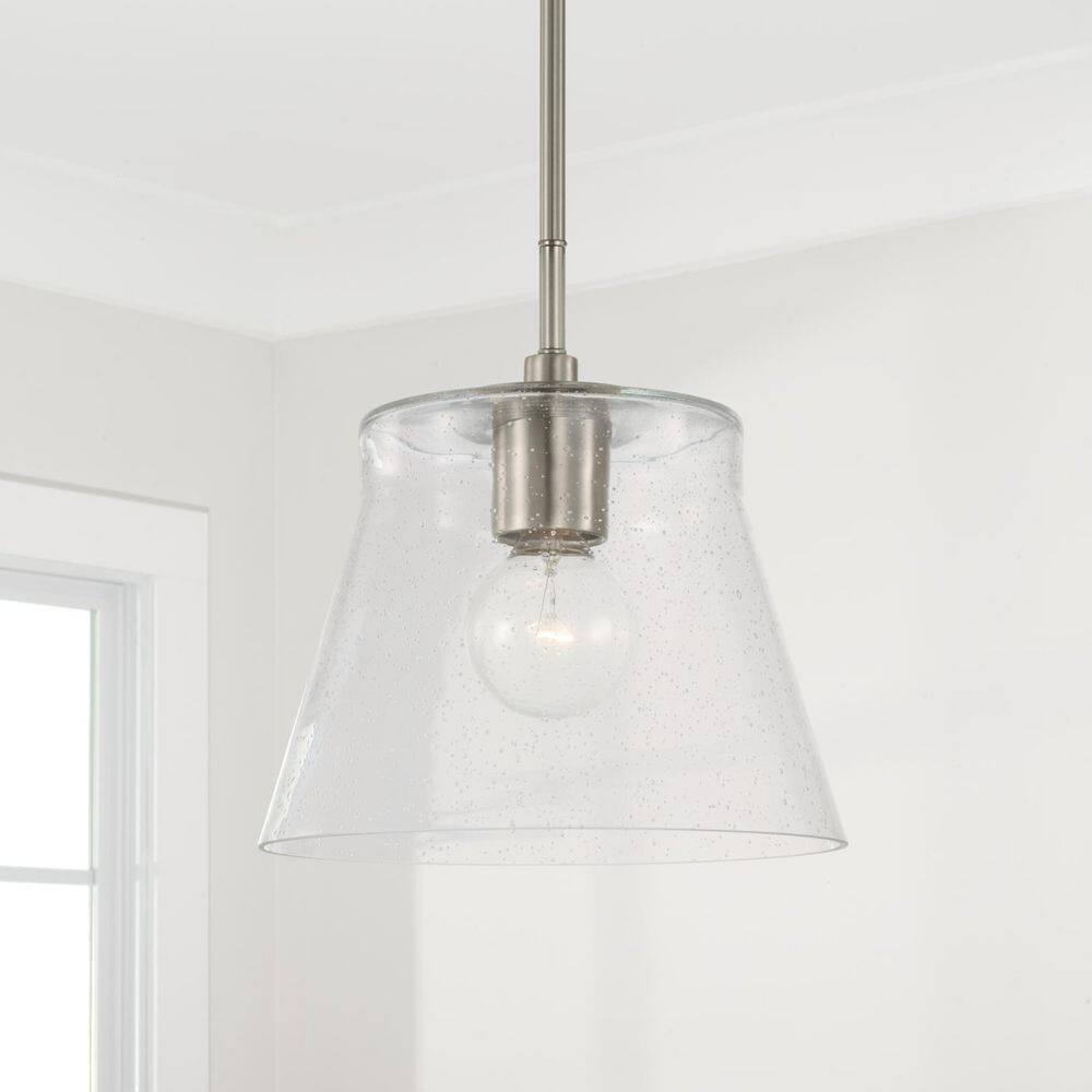Brushed Nickel Clear Seeded Glass Drum Pendant Light